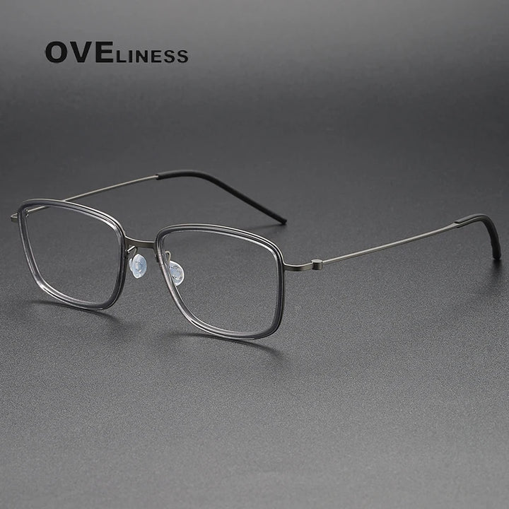 Oveliness Unisex Full Rim Polygon Acetate Titanium Eyeglasses 5803 Full Rim Oveliness grey gun  