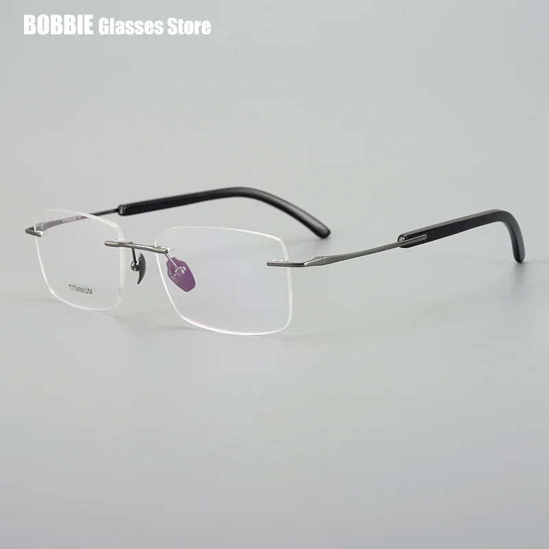 Bobbie Unisex Rimless Square Titanium Horn Temple Eyeglasses 921029