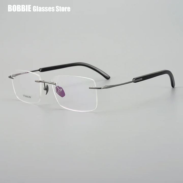 Bobbie Unisex Rimless Square Titanium Horn Temple Eyeglasses 921029