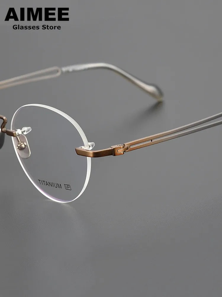 Aimee Unisex Rimless Round Titanium Eyeglasses 19063 Rimless Aimee   