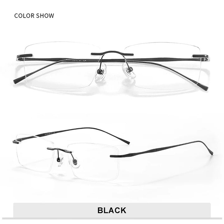 Vicky Unisex Rimless Rectangle Titanium Reading Glasses V6032 Reading Glasses Vicky -150 D0632-Black 