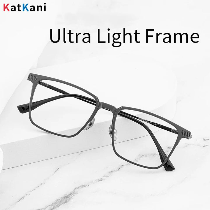 KatKani Unisex Full Rim Square Aluminum Titanium Alloy Eyeglasses 96805 Full Rim KatKani Eyeglasses Red  