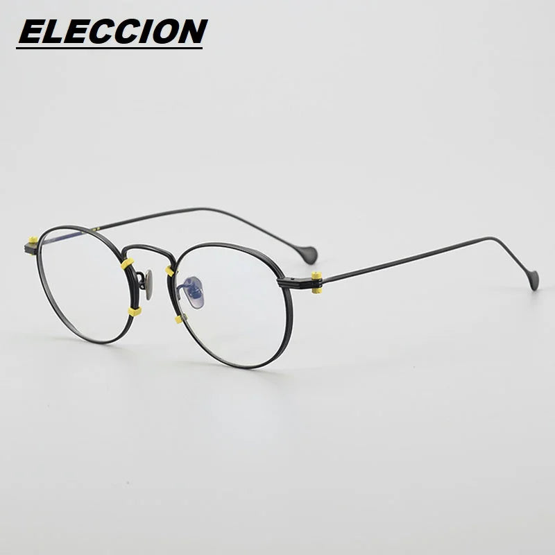 Eleccion Unisex Full Rim Oval Round Titanium Eyeglasses 190068 Full Rim Eleccion Black - Yellow CHINA