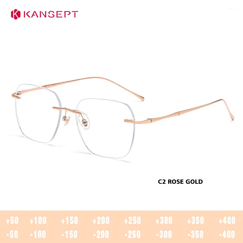 Kansept Unisex Rimless Square Polygon Titanium Reading Glasses 8911/12