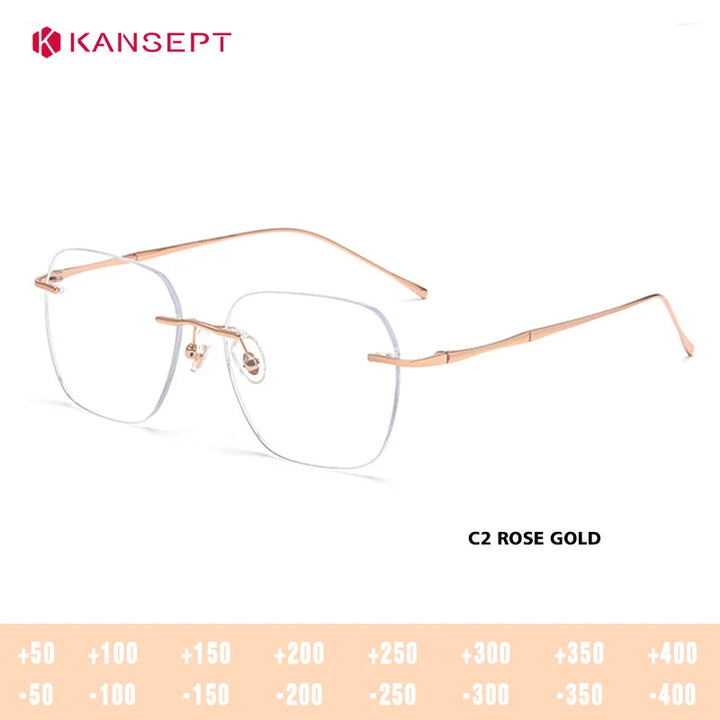 Kansept Unisex Rimless Square Polygon Titanium Reading Glasses 8911/12