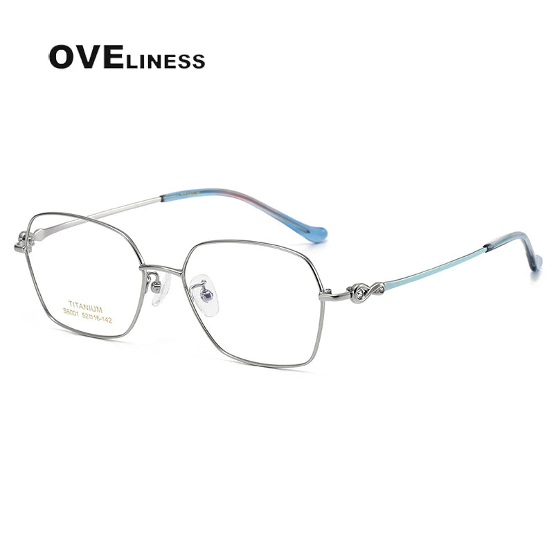 Oveliness Women's Full Rim Polygon Square Titanium Eyeglasses 196001 Full Rim Oveliness silver  