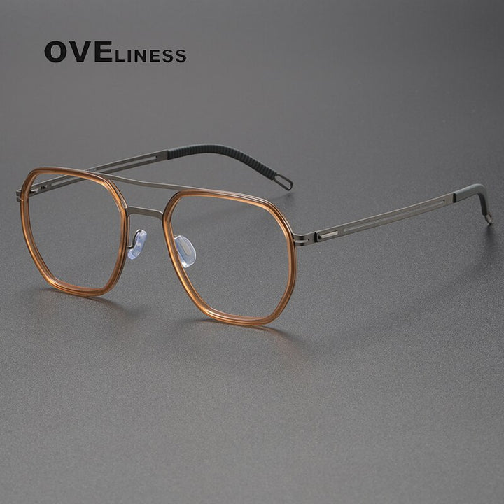 Oveliness Full Rim Square Double Bridge Titanium Eyeglasses 8202310 Full Rim Oveliness brown gun  