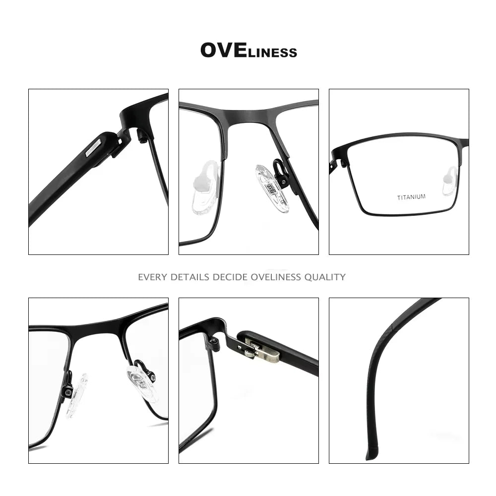 Oveliness Men's Full Rim Square Titanium Alloy Eyeglasses 48837 Full Rim Oveliness   