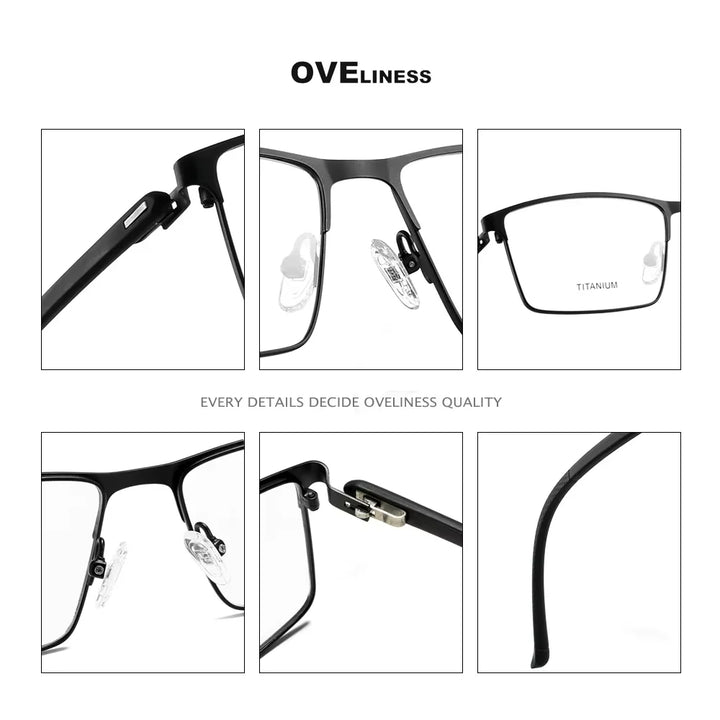 Oveliness Men's Full Rim Square Titanium Alloy Eyeglasses 48837 Full Rim Oveliness   