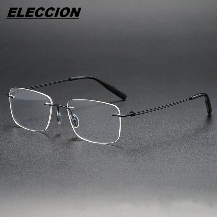 Eleccion Women's Rimless Square Titanium Eyeglasses 80959 Rimless Eleccion Black CHINA