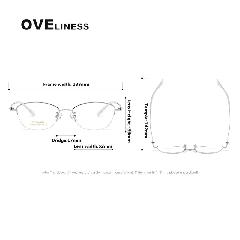 Oveliness Women's Semi Rim Oval Square Titanium Eyeglasses 6017 Semi Rim Oveliness   