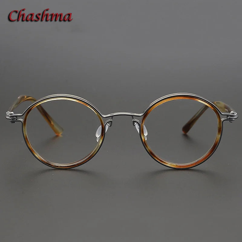 Chashma Ochki Unisex Full Rim Round Acetate Titanium Eyeglasses 302 Full Rim Chashma Ochki   