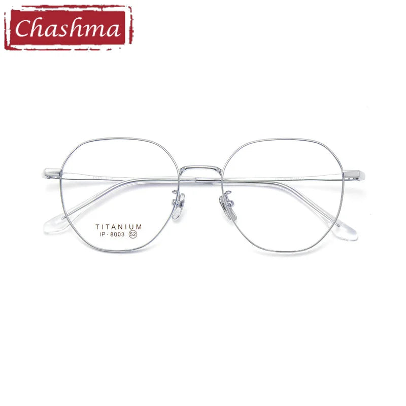 Chashma Ottica Unisex Full Rim Hexagon Titanium Eyeglasses 8003 Full Rim Chashma Ottica Silver  