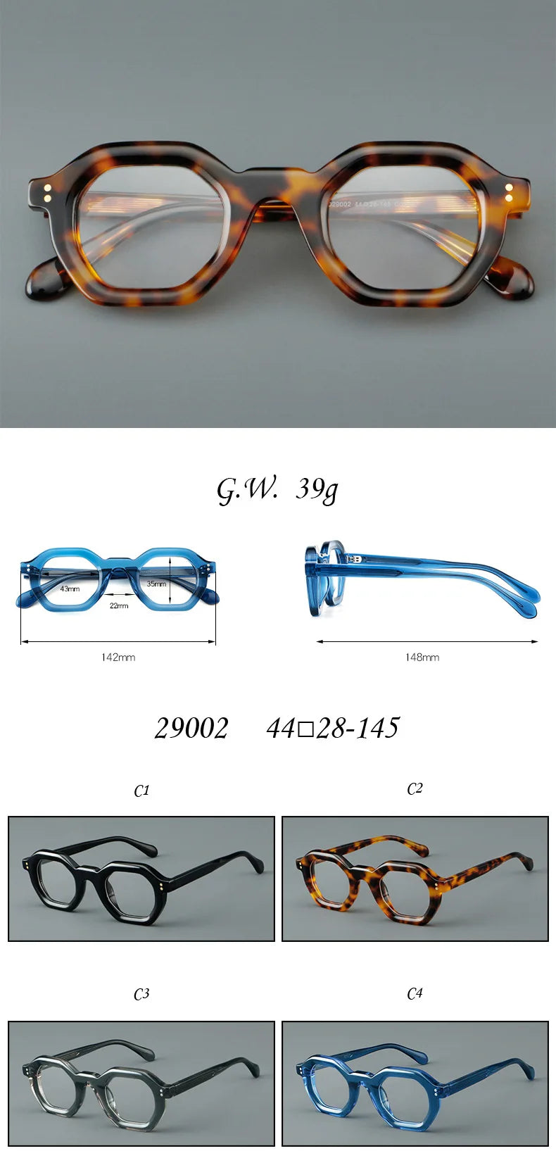 Vicky Unisex Full Rim Flat Top Hexagon Acetate Reading Glasses 629002