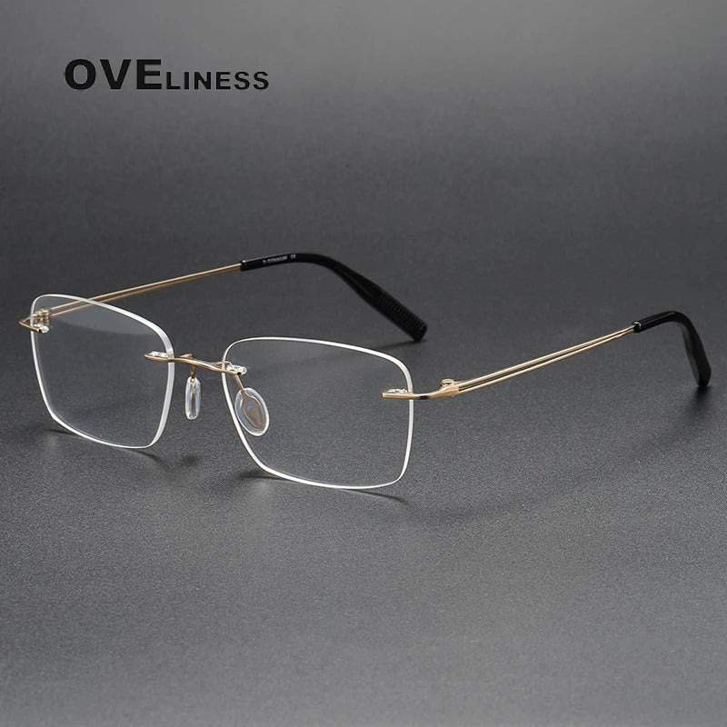 Oveliness Unisex Rimless Rectangle Titanium Eyeglasses O80960 Full Rim Oveliness gold  