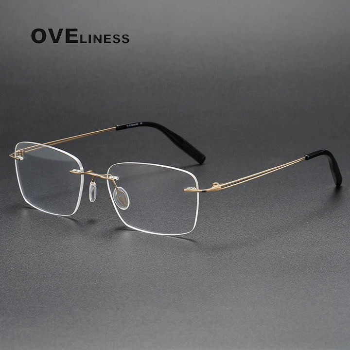 Oveliness Unisex Rimless Rectangle Titanium Eyeglasses O80960 Full Rim Oveliness gold  