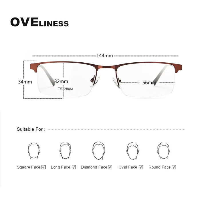 Oveliness Men's Semi Rim Square Titanium Alloy Eyeglasses 49860 Semi Rim Oveliness   