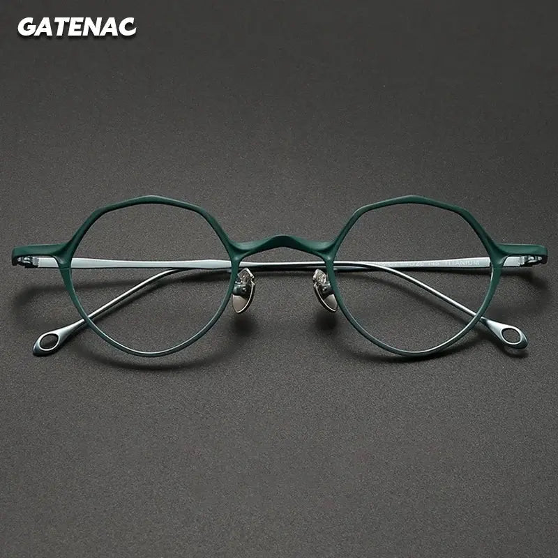 Gatenac Unisex Full Rim Irregular Round Titanium Eyeglasses 675973 FuzWeb