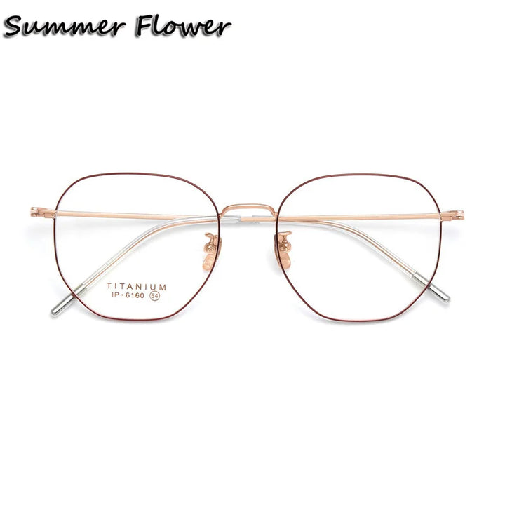 Summer Flower Full Rim Unisex Oval Square Titanium Eyeglasses 86160 Full Rim Summer Flower Red Rose Gold