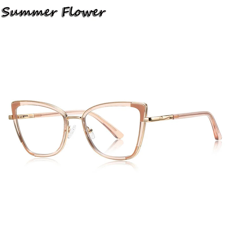 Summer Flower Women's Full Rim Square Cat Eye Tr 90 Titanium Eyeglasses 31334