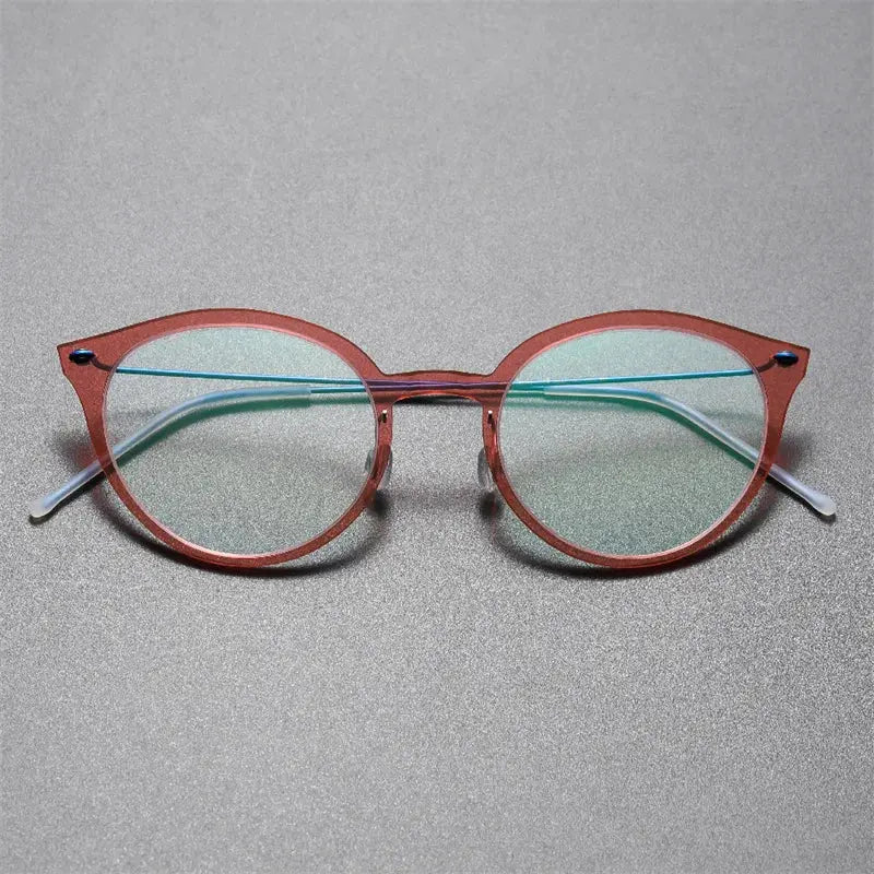 Aimee 654800 Women’s Full Rim Round Cat-Eye Screwless Titanium Frames FuzWeb