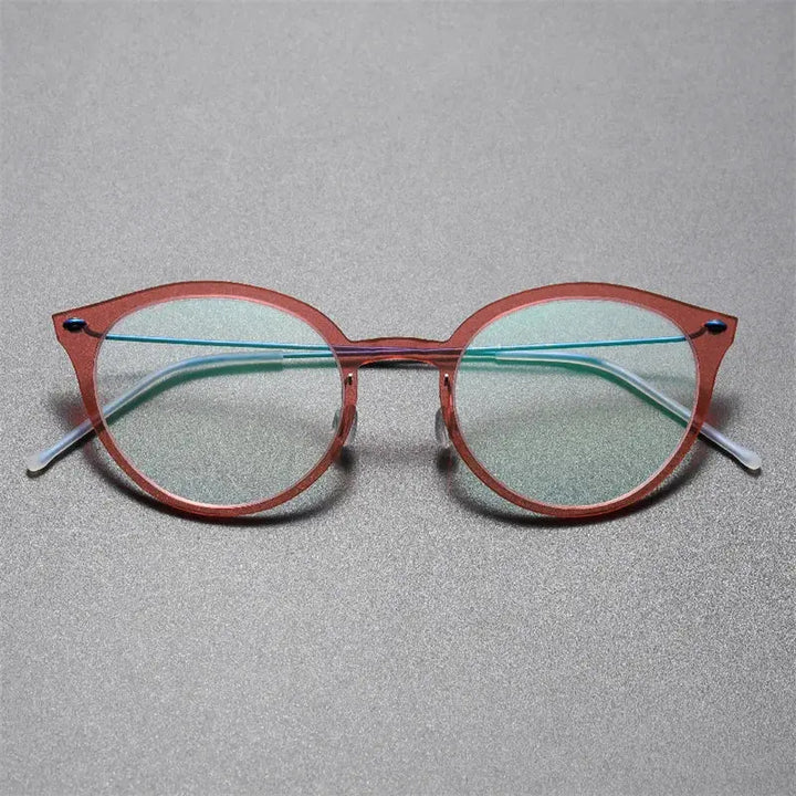 Aimee 654800 Women’s Full Rim Round Cat-Eye Screwless Titanium Frames FuzWeb