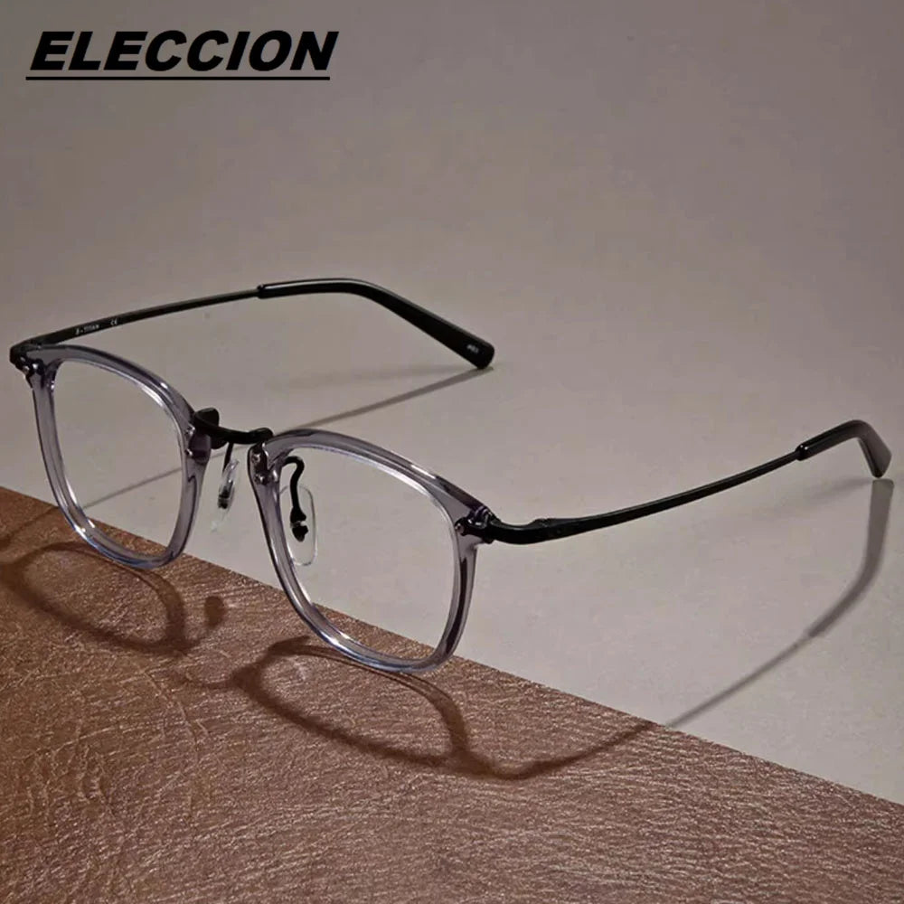 Eleccion Men's Full Rim Square Acetate Titanium Eyeglasses 4806