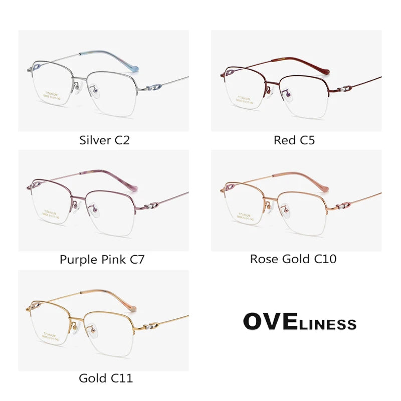 Oveliness Women's Semi Rim Oval Square Titanium Eyeglasses 196005 Semi Rim Oveliness   