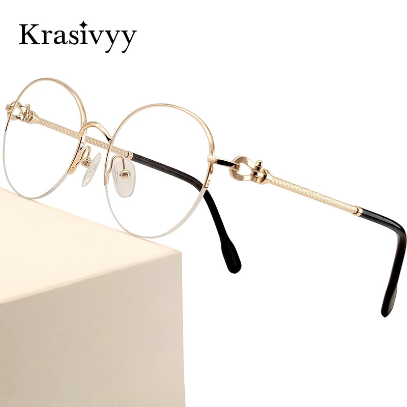 Krasivyy Unisex Semi Rim Round Titanium Prescription Eyeglasses KR682B