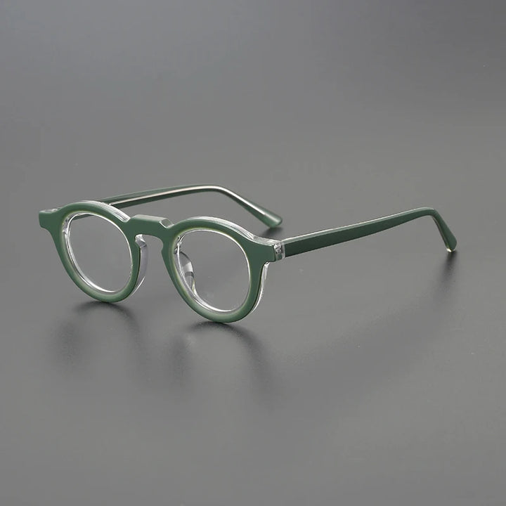 Black Mask Full Rim Round Thick Acetate Eyeglasses 23107 Full Rim Black Mask Green  