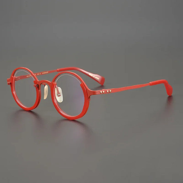 Aror Unisex Full Rim Round Titanium Acetate Eyeglasses 49453 Full Rim Aror RED