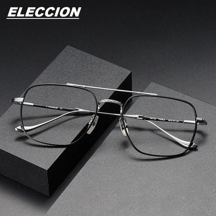 Eleccion Unisex Full Rim Square Double Bridge Titanium Eyeglasses 3123