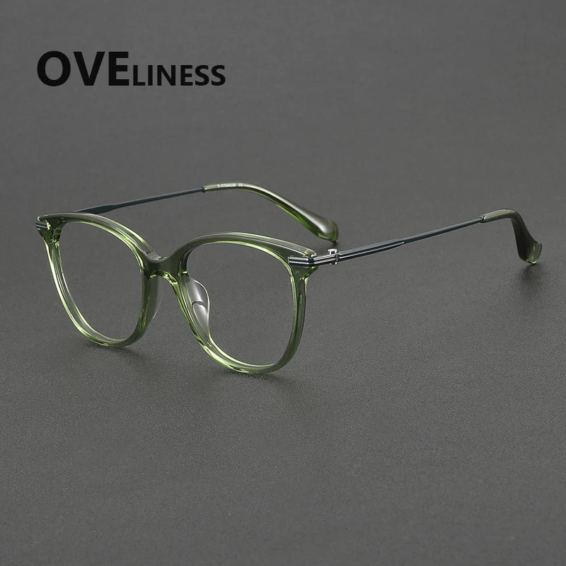 Oveliness Women's Full Rim Oval Square Acetate Titanium Eyeglasses 90005