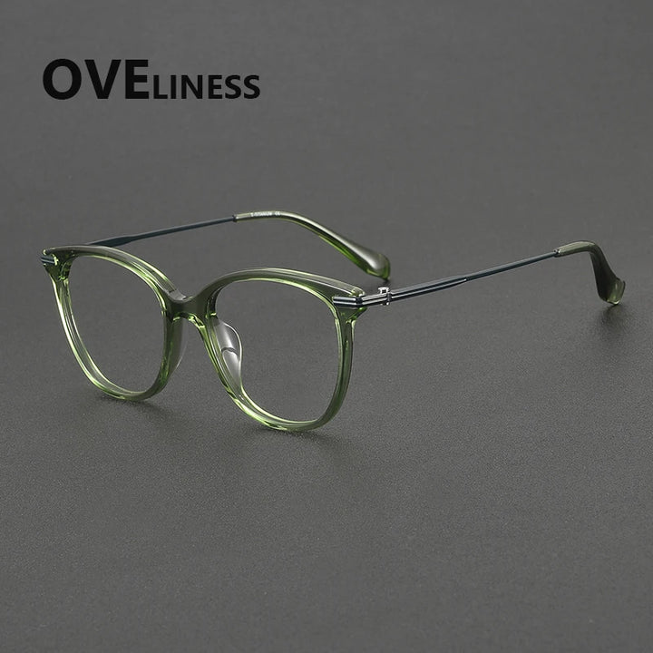 Oveliness Women's Full Rim Oval Square Acetate Titanium Eyeglasses 90005