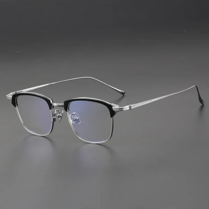 Aimee Unisex Full Rim Big Square Titanium Acetate Eyeglasses 111026 Full Rim Aimee Black-Silver  