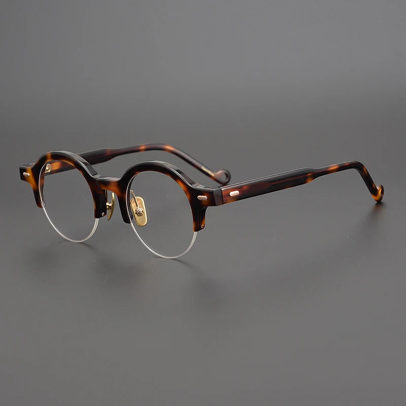 Black Mask Unisex Semi Rim Round Acetate Eyeglasses 9535 Semi Rim Black Mask Tortoise  