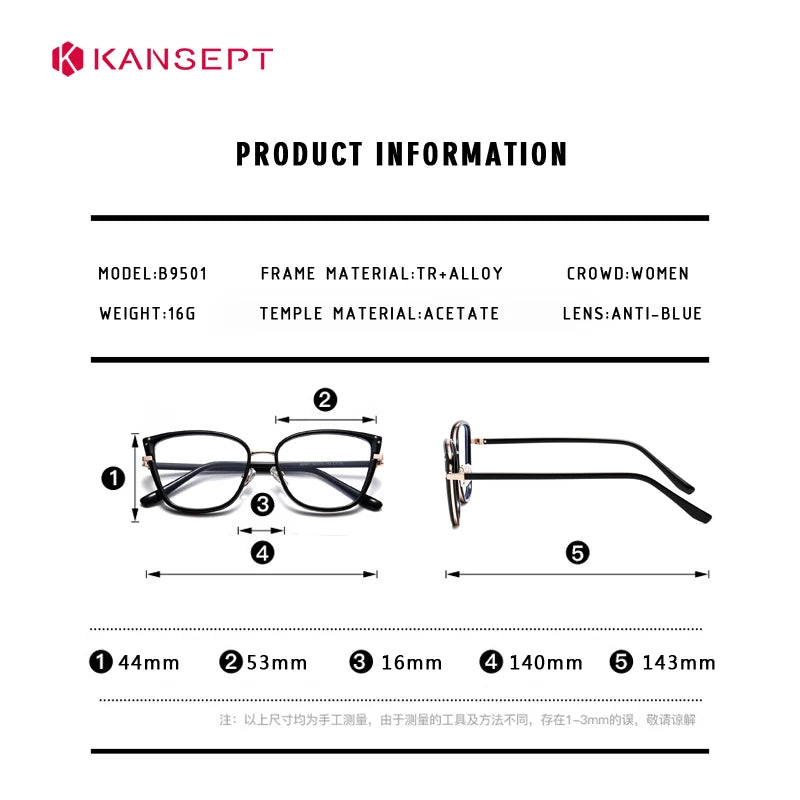 Kansept Women's Full Rim Cat Eye Tr 90 Alloy Reading Glasses 59501 Reading Glasses Kansept