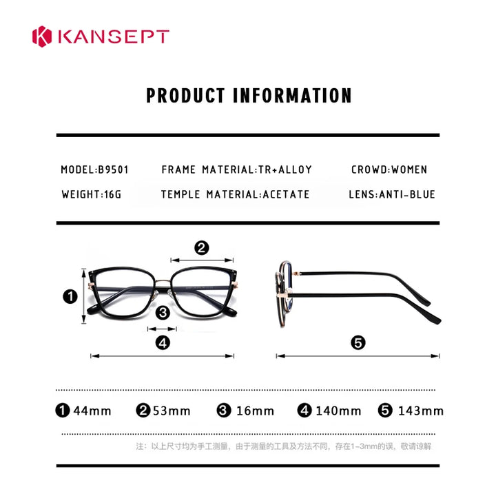 Kansept Women's Full Rim Cat Eye Tr 90 Alloy Reading Glasses 59501 Reading Glasses Kansept