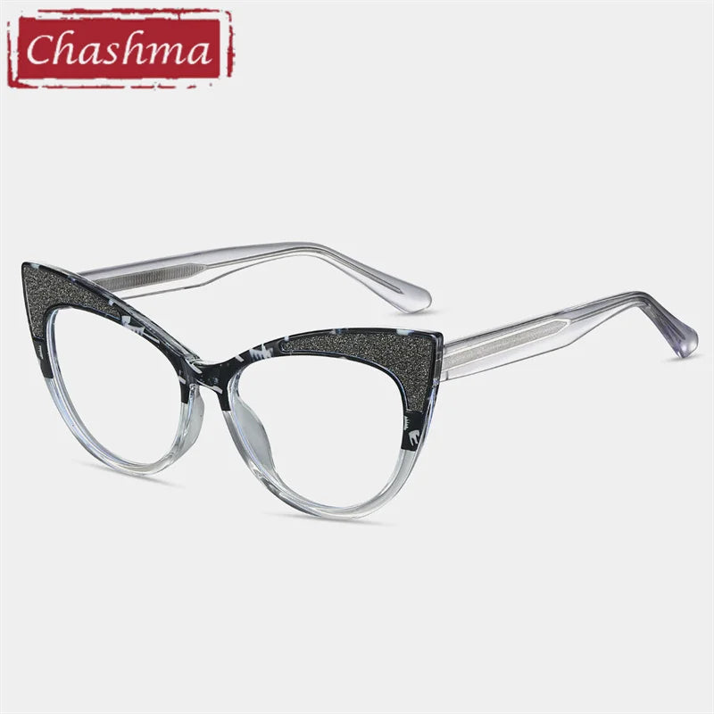 Chashma Ottica Women's Full Rim Cat Eye Tr 90 Alloy Eyeglasses 87274 Full Rim Chashma Ottica Black Leopard  