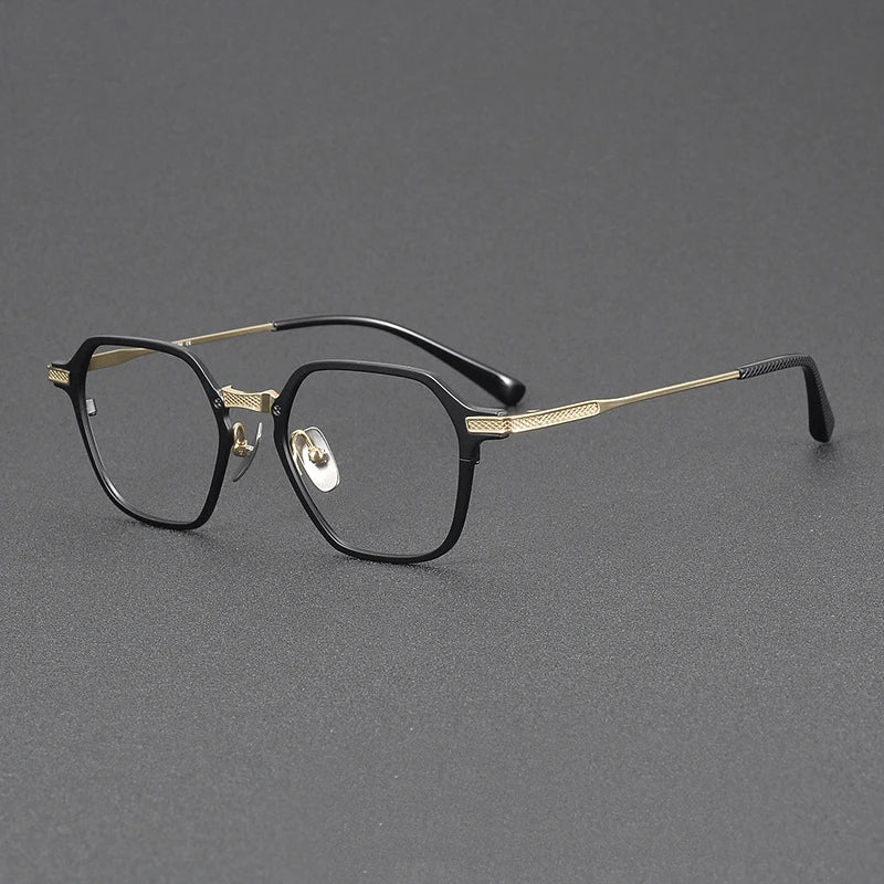 Black Mask Unisex Full Rim Flat Top Polygon Titanium Eyeglasses 42425 Full Rim Black Mask Black-Gold  