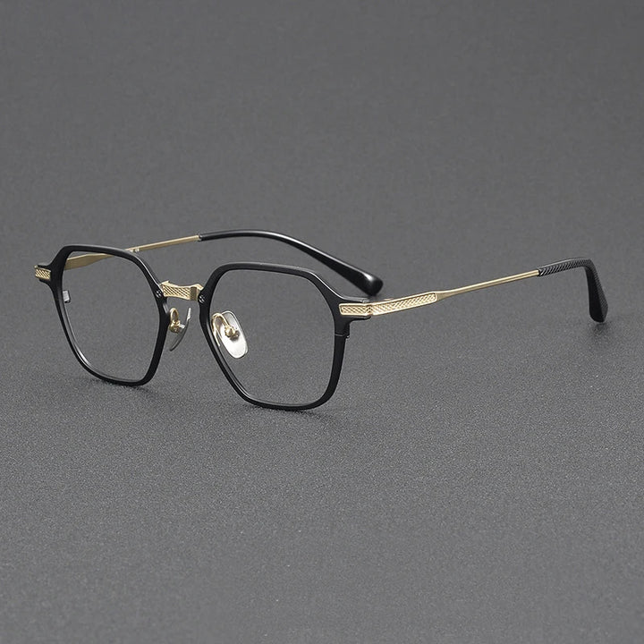 Black Mask Unisex Full Rim Flat Top Polygon Titanium Eyeglasses 42425 Full Rim Black Mask Black-Gold  