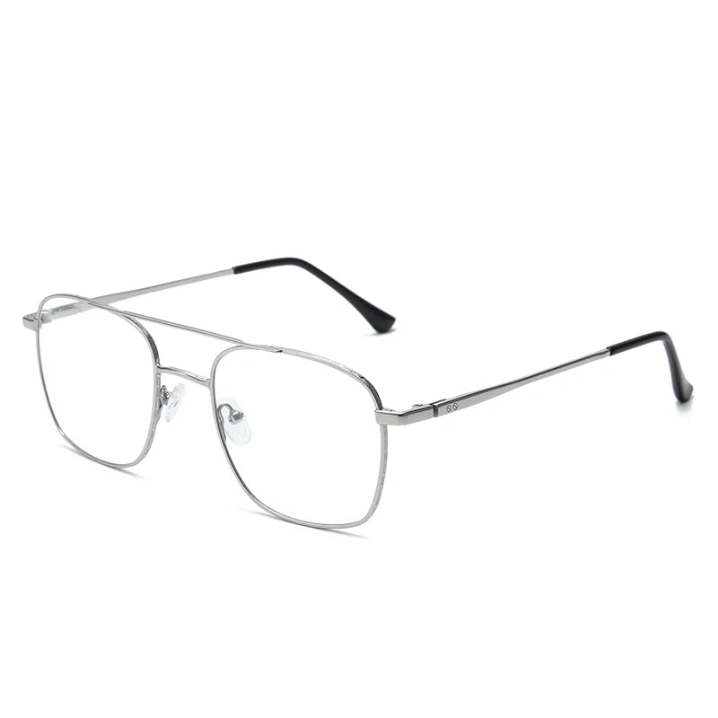 Hdcrafter Men's Full Rim Square Double Bridge Titanium Eyeglasses T001 Full Rim Hdcrafter Eyeglasses SILVER  