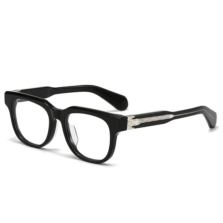 Black Mask Unisex Full Rim Square Thick Acetate Eyeglasses 30312 Full Rim Black Mask Black  