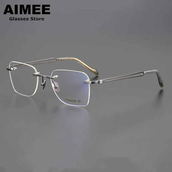 Aimee Unisex Rimless Irregular Square Titanium Eyeglasses 102003 Rimless Aimee   