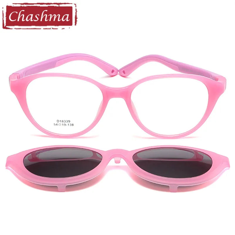 Chashma Ottica Unisex Youth Full Rim Round Tr 90 Titanium Eyeglasses Clip On Sunglasses 18339 With Clip Ons Chashma Ottica   