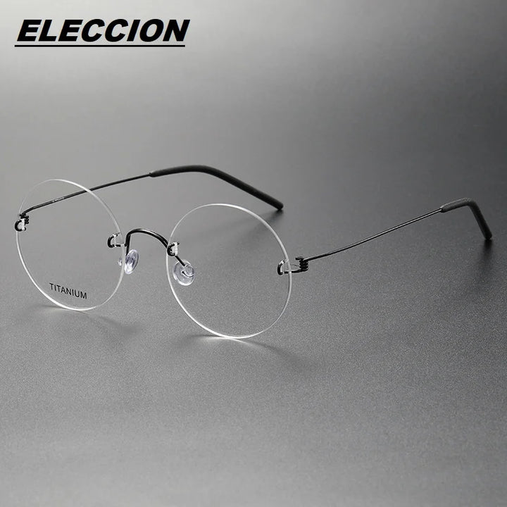 Eleccion Women's Rimless Round Screwless Titanium Eyeglasses 44356 Rimless Eleccion Black CHINA