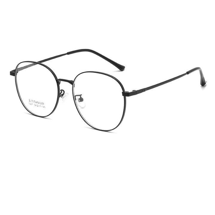 KatKani Unisex Full Rim Round Square Titanium Alloy Eyeglasses 1007T Full Rim KatKani Eyeglasses Black  