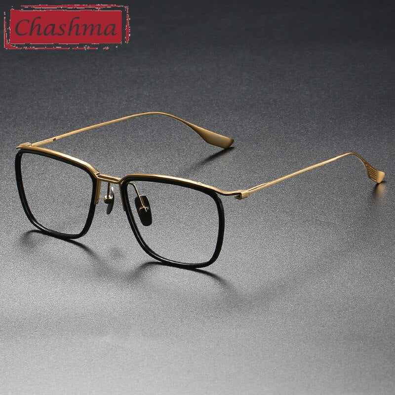 Chashma Men's Full Rim Square Tr 90 Titanium Eyeglasses 106 Full Rim Chashma Black Gold  