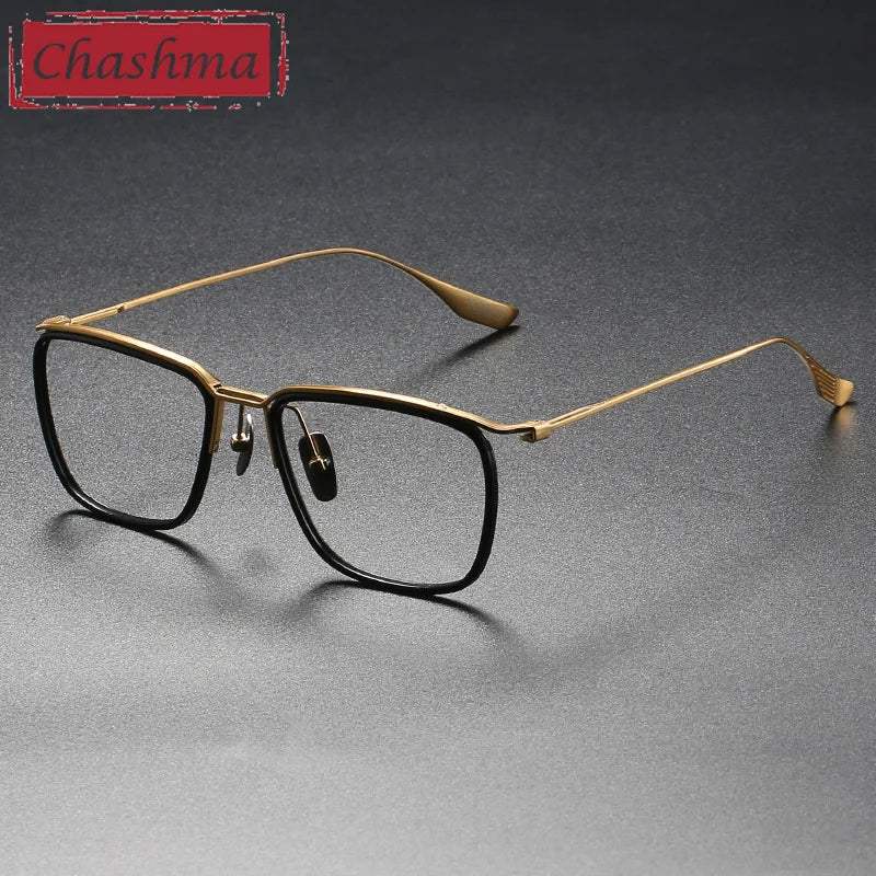 Chashma Ochki Unisex Full Rim Square Titanium Acetate Eyeglasses 84106 Full Rim Chashma Ochki Black Gold  