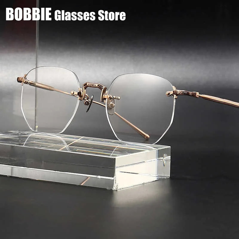 Bobbie Unisex Rimless Polygon Oval Titanium Eyeglasses 452250